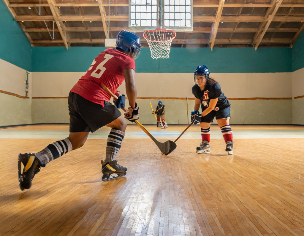 player playing Ball hockey at anytime courts