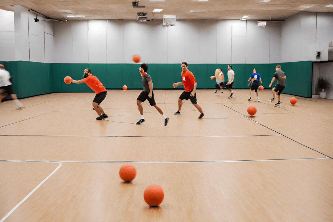 Players playing Dodgeball at anytime courts in an indoor sports court