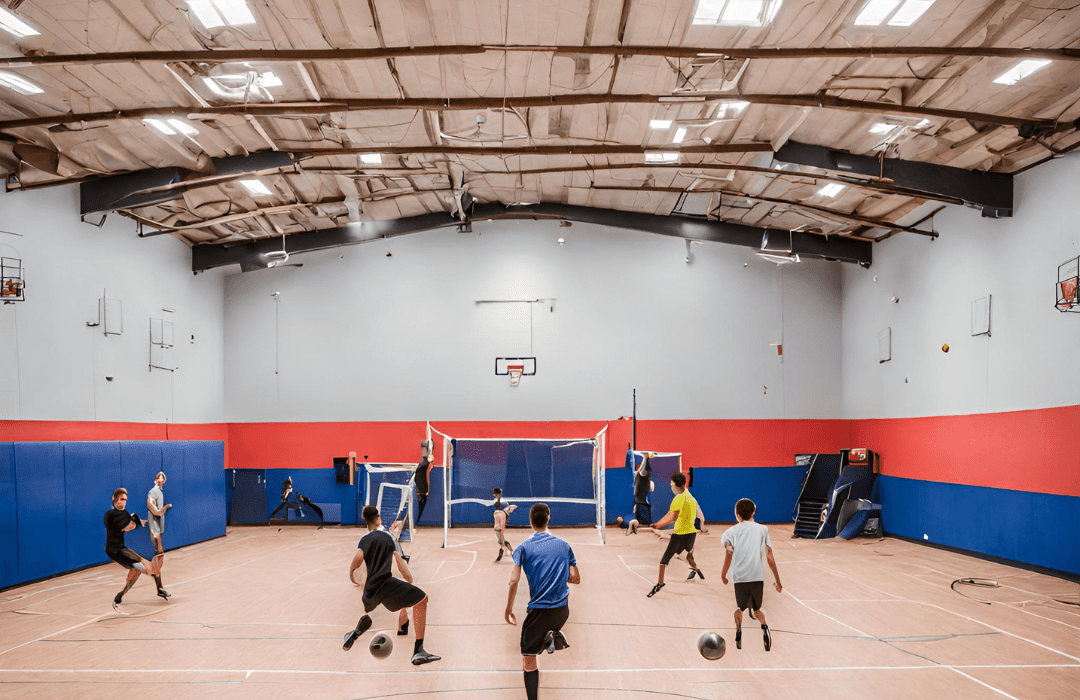 Players playing Soccer at anytime courts in an indoor sports court